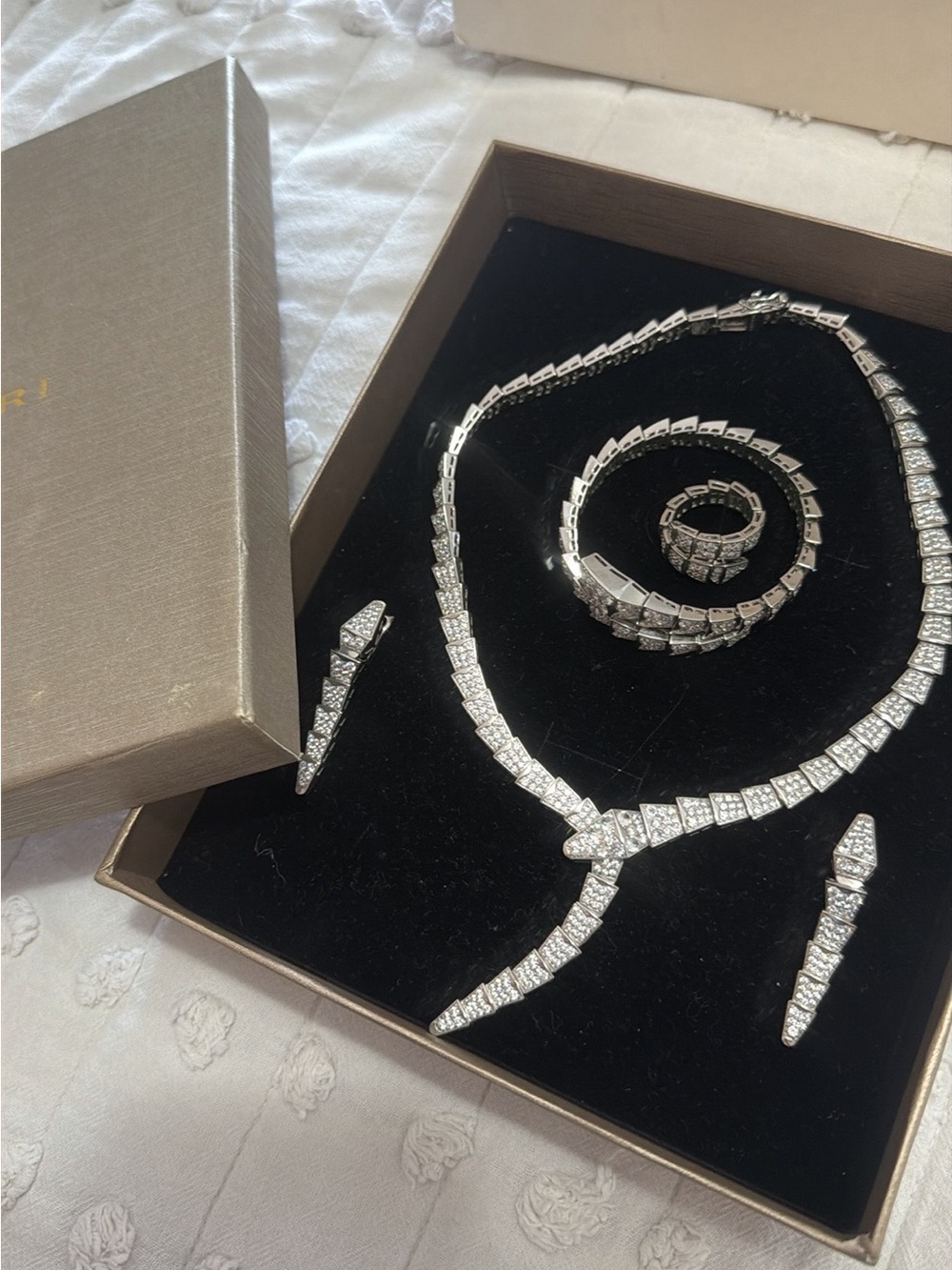 Bulgari Silver-Tone Paved Crystal Necklace Set